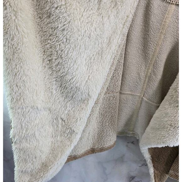 Saturday Sunday Sweater Women Large Cardigan Elbow Pads Brown Sherpa Suede White - Picture 9 of 11